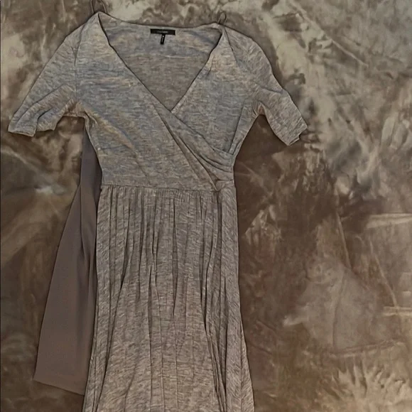 Daisy Fuentes Dresses | Daisy Fuentes Gray Pleated Wrap Midi Dress | Color: Gray | Size: M | Kelseysemail017's Closet